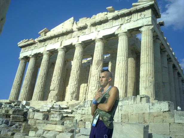 Olympic steeplechaser's self-portrait in Athens in August 2004.